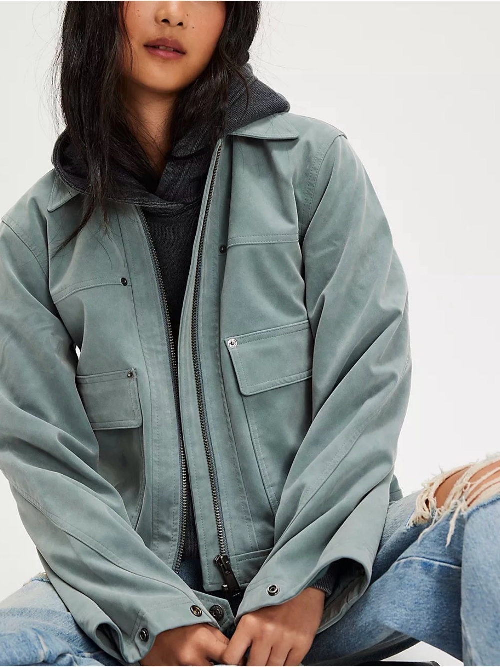 Free People We The Free Blair Vegan Suede Jacket. NWT. Steel sea